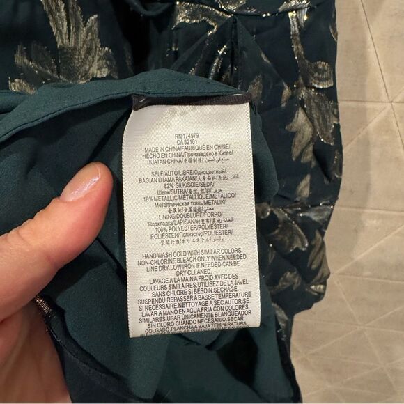 BCBGMAXAZRIA Asymmetric Faux Wrap Dress in Fern Combo 4 - Picture 9 of 13